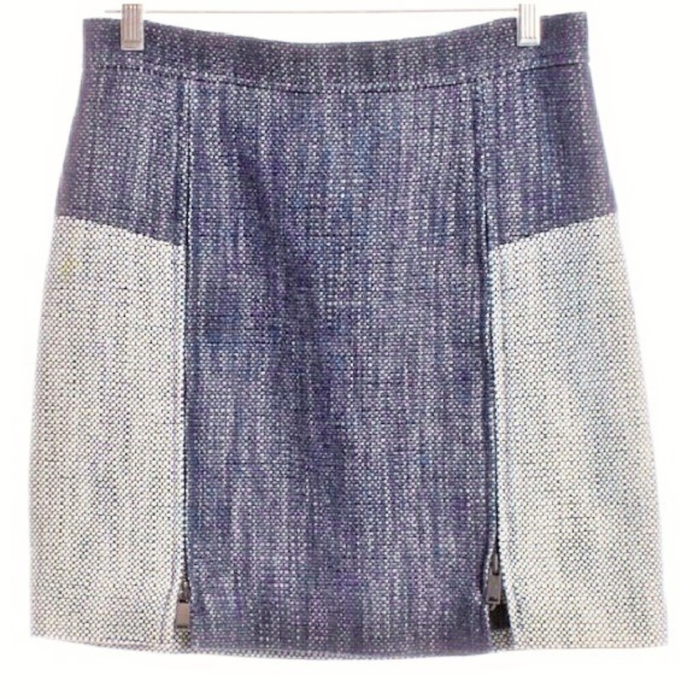 Tibi Mini Skirt Blue Color Block Tweed Zippers - Picture 2 of 4